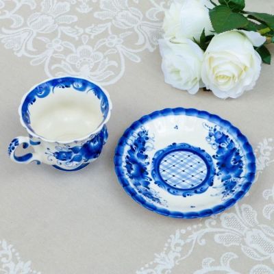 Чайная пара "Шатер", гжель, фарфор, 9х15 см