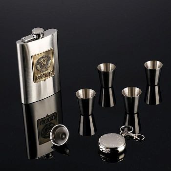 Подарочный набор 7 в 1 "СССР": фляжка 270 мл + 4 рюмки, воронка, брелок