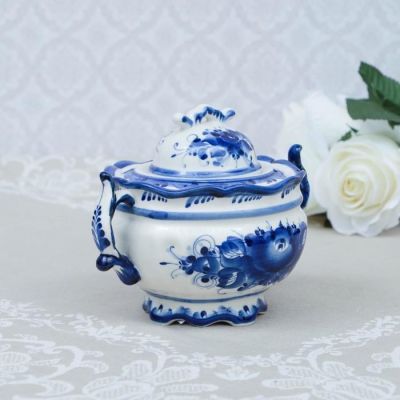 Сахарница, гжель, фарфор, автор Рогова, 13х17 см