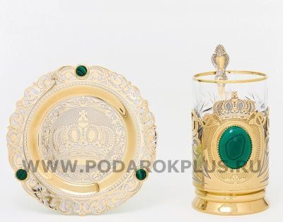 Чайный набор "Корона" из камня малахит №2