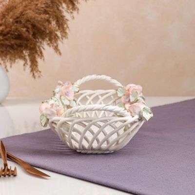 Конфетница "Эклерница", белая, цветная лепка, плетение, 8 см, микс