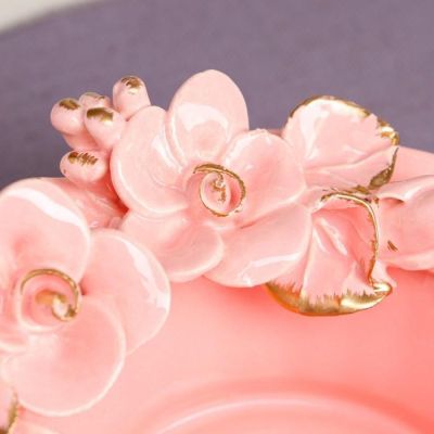 Конфетница "Ромашка", розовая, лепка, птички, 9 см, микс