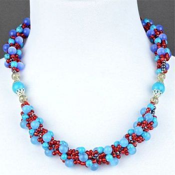 Колье Бирюза, Кошачий глаз, Бисер "Веста" арт. КАП-1441