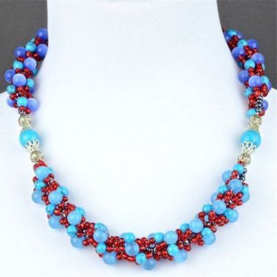 Колье Бирюза, Кошачий глаз, Бисер "Веста" арт. КАП-1441