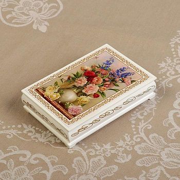 Шкатулка «Букет цветов в вазе», белая, 11×16 см, лаковая миниатюра