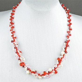 Бусы Жемчуг, хрусталь, коралл  "Лед и пламя" арт.КАП-1247