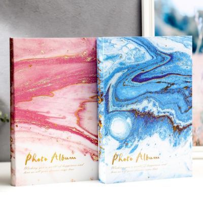 Фотоальбом на 300 фото 10х15 см "Голубой мрамор с золотом" в коробке МИКС 33,5х23х5,5 см