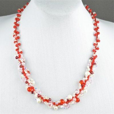 Бусы Жемчуг, хрусталь, коралл  "Лед и пламя" арт.КАП-1247