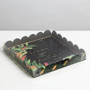 Коробка для кондитерских изделий с PVC крышкой «Black», 21 × 21× 3 см