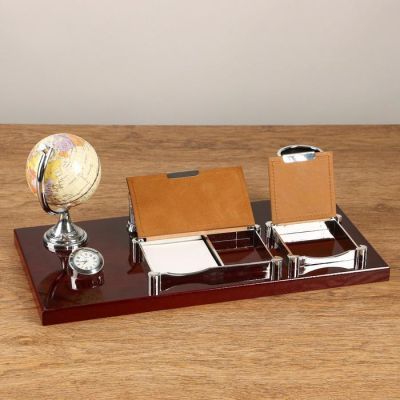 Набор настольный 6в1 (2 блока д/бумаг, карандашница, часы, визитница,глобус)