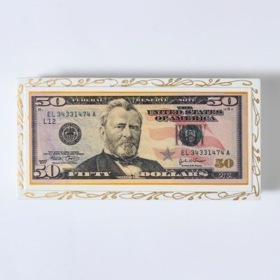 Шкатулка - купюрница «50$», белая, 8,5×17 см, лаковая миниатюра