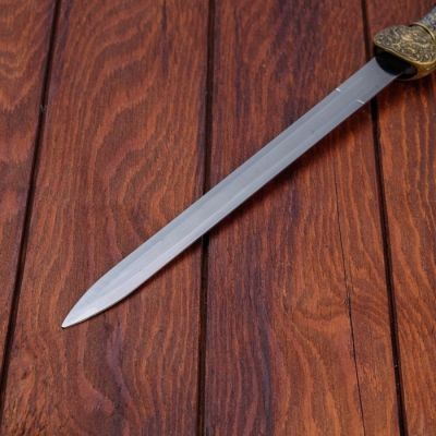 Сувенирный меч, рукоять резной металл, старое золото, ножны черн+3вставки, 40 см