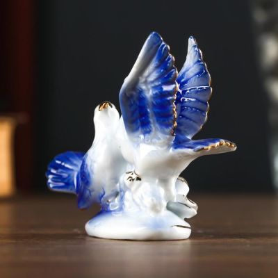 Сувенир керамика "2 голубка с розой, синие" со стразами 6,7х9,2х3 см