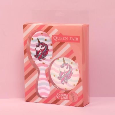 Подарочный набор «Единорог», 2 предмета: зеркало, массажная расчёска, рисунок МИКС