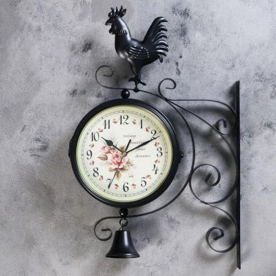 Часы настенные двойные, серия: Садовые, "Флюгер", плавный ход, d=19 см, 48 х 32 см, микс