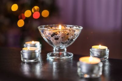 Подсвечник "Самоцветы" (розовый кварц, горный хрусталь, цитрин, лазурит, гагат)