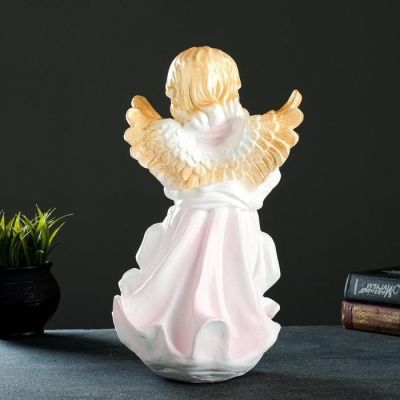 Фигура "Ангел в платье с букетом" бело-розовый 20х21х36см