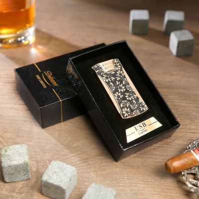 Зажигалка электронная "Лайтер", USB, спираль, чёрно-золотая, 7х3.5х1 см