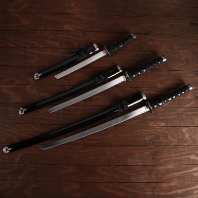 Сув. изделие катаны 3в1 на подставке, ножны дерево, черные глянец 55/78/100см