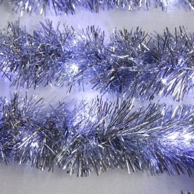 Гирлянда «Мишура» 1 м роса, IP20, серебристая нить, 22 LED, 6 слоёв, d=7 см, свечение белое, CR2032х2