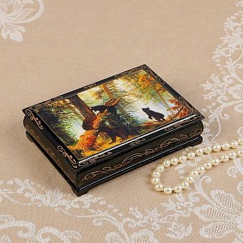 Шкатулка «Мишки в лесу», 10×14 см, лаковая миниатюра