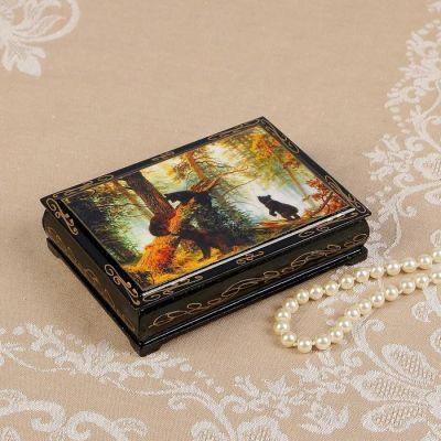 Шкатулка «Мишки в лесу», 10×14 см, лаковая миниатюра