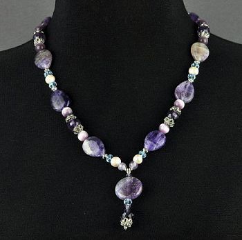 Бусы Аметист, жемчуг, хрусталь  "Лавира" арт.АНТ-165