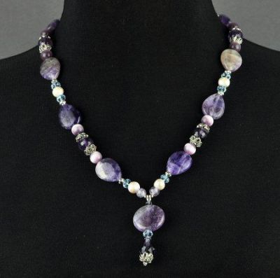 Бусы Аметист, жемчуг, хрусталь  "Лавира" арт.АНТ-165