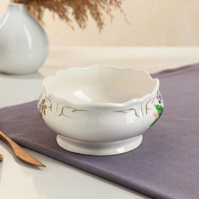 Салатник "Овал", белый, цветы, 1 л, деколь микс