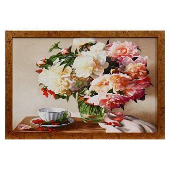 Гобеленовая картина "Пионы в вазе " 44*64 см рамка МИКС