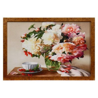 Гобеленовая картина "Пионы в вазе " 44*64 см рамка МИКС