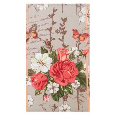 Полотенце вафельное "Красные и белые цветы" 35х60 см, песочный, 160 гр/м, хл,