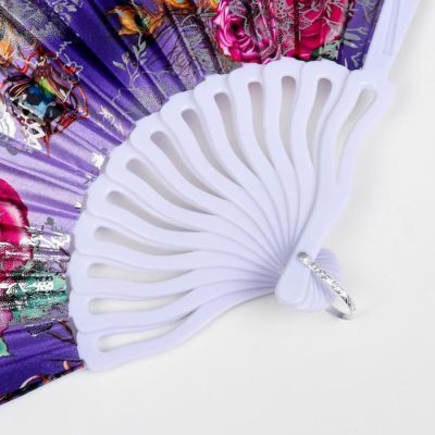 Веер пластик, текстиль изгиб "Цветочная феерия" серебристый МИКС 23 см