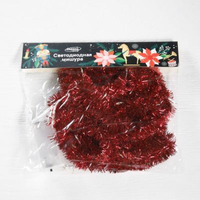 Гирлянда «Мишура» 2 м роса, IP20, красная нить, 44 LED, 8 слоёв, d=3 см, свечение белое, ААх2