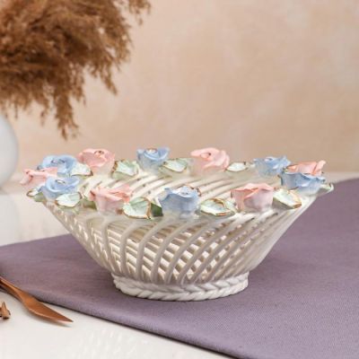 Конфетница "Розмари", белая, цветная лепка, плетение, 10 см, микс