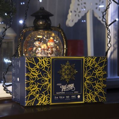 Гирлянда «Бахрома» 3 × 0.6 м, IP44, УМС, тёмная нить, 160 LED, свечение белое, мерцание белым, 220 В