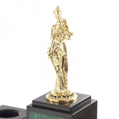 Письменный набор из малахита "Часы Фемида" 