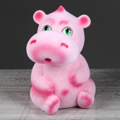 Копилка "Бегемотик", флок, розовый цвет, 21 см