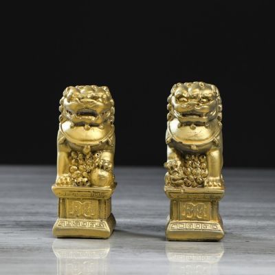 Копилки "Небесные львы", набор из 2-х шт, золотистый цвет,11 см