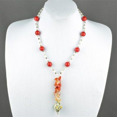 Бусы прес.Коралл, хрусталь, жемчуг  "Лейла" арт.ВАН-1297