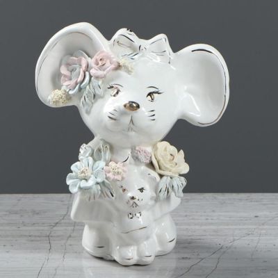 Копилка "Мышь Мама", белый, лепка, 17 см