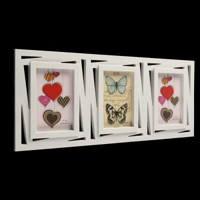 Фоторамка пластик на 3 фото 10х15 см "Геометрия - прямые линии" белая 22х51 см