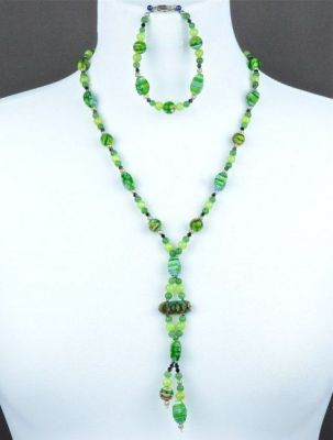 Комплект Оникс, нефрит, муранское стекло "Лерс" арт. ГРУ-1545