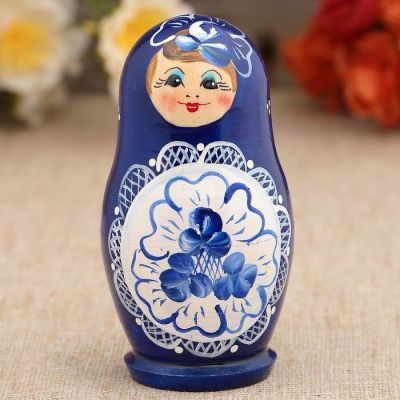 Матрёшка «Гжель», синее платье, 5 кукольная, 10 см
