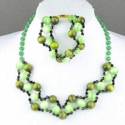 Авторский комплект Агат, кошачий глаз, хрусталь "Айсидора" арт.ДЕВ-1270