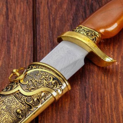 Сувенирный нож, рукоять под дерево с головой лося, ножны расписные, 6х32 см