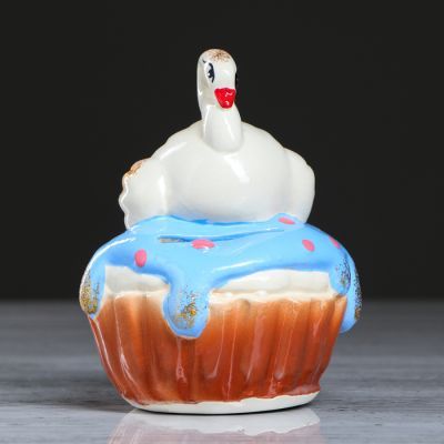 Копилка "Кексик Лебедь", глазурь, разноцветная, 14 см, микс