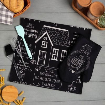 Набор подарочный My sweet home: полотенце, варежка-прихватка, кисть, лопатка, венчик