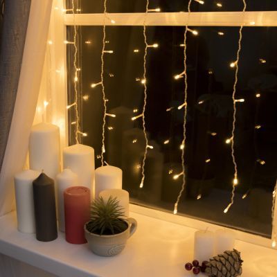 Гирлянда «Занавес» 1.5 × 1 м, IP20, прозрачная нить, 180 LED, свечение жёлтое, 8 режимов, 220 В