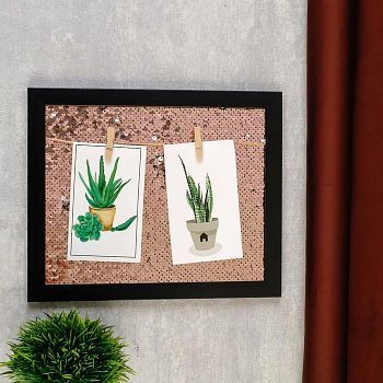 Фоторамка пластик на 2 фото до 10х15 см "Пайетки золото" 23х28 см